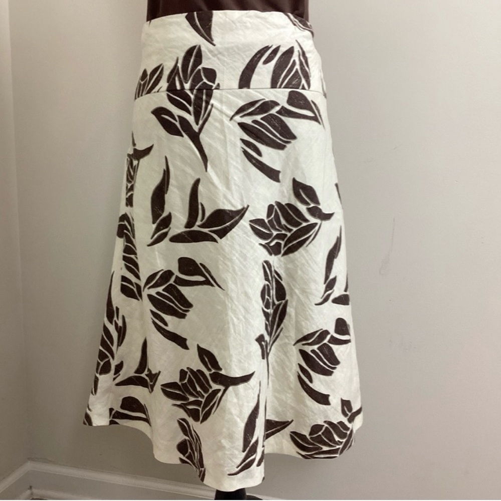 🤎 H&M Brown & Ivory Leaf Print Lined Linen A-Line Skirt Women’s Size 6 - Picture 3 of 16